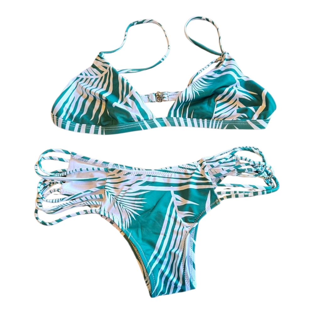 NWT Cupshe Tropical Green and White Bikini Sz L